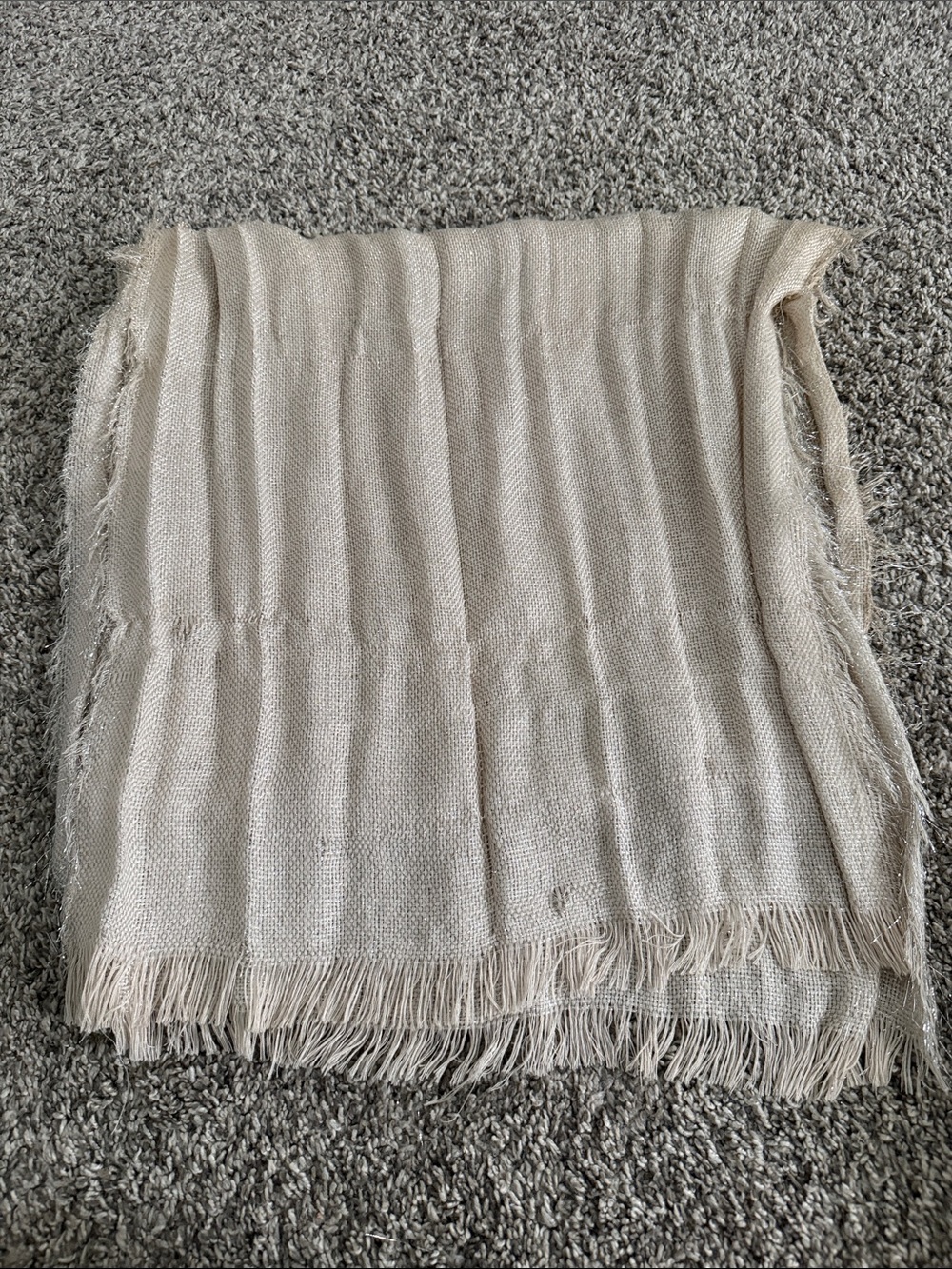 Neutral Fringe Shaw / Scarf - Light Beige Sparkle